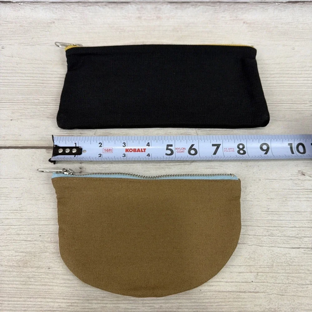 New Elizabeth Suzann Zip Pouch 2-Piece Set Cotton Canvas Black Brown w/Accents